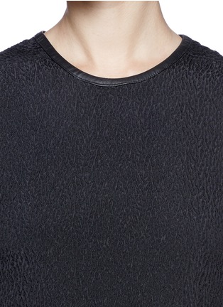 Detail View - Click To Enlarge - HELMUT LANG - Lamb leather trim texture silk top