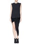 Figure View - Click To Enlarge - HELMUT LANG - Lamb leather trim texture silk top