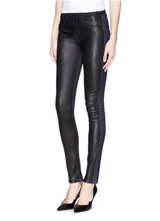 Front View - Click To Enlarge - HELMUT LANG - Leather denim combo leggings