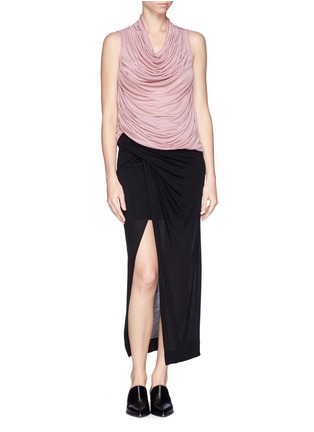 Figure View - Click To Enlarge - HELMUT LANG - Cowl neck ruche jersey top