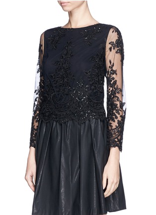Front View - Click To Enlarge - ALICE & OLIVIA - 'Ava' sequin floral lace cropped top