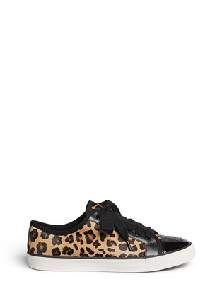 Main View - Click To Enlarge - TORY BURCH - 'Marin' leopard calf hair sneakers