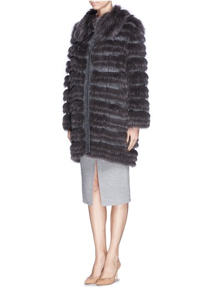 Front View - Click To Enlarge - YVES SALOMON - Fox fur collar rabbit wool knit coat
