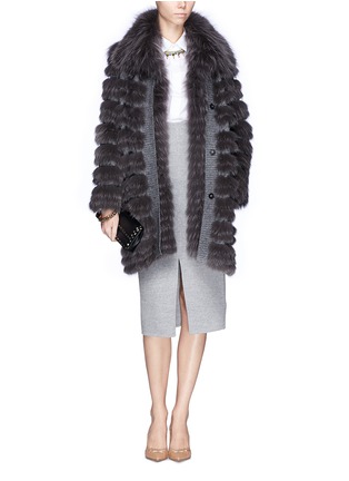 Figure View - Click To Enlarge - YVES SALOMON - Fox fur collar rabbit wool knit coat