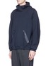 Front View - Click To Enlarge - OAMC - Cutout sleeve faux leather trim hoodie
