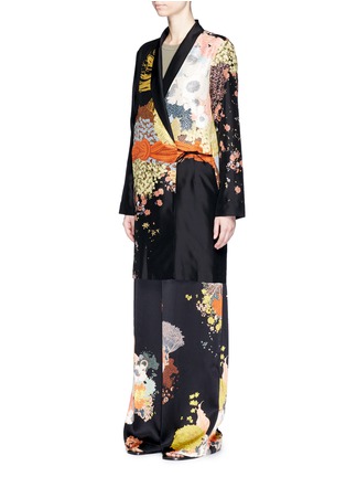 Front View - Click To Enlarge - DRIES VAN NOTEN - 'Cancun' floral print satin wrap pyjama coat