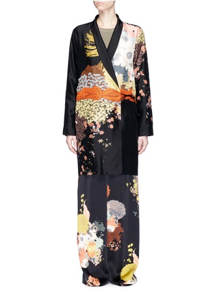 Main View - Click To Enlarge - DRIES VAN NOTEN - 'Cancun' floral print satin wrap pyjama coat