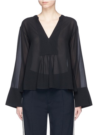 Main View - Click To Enlarge - THEORY - 'Matara' flared sheer silk crepe blouse