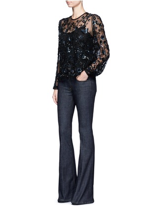 Figure View - Click To Enlarge - NEEDLE & THREAD - Butterfly and floral embellished tulle blouse