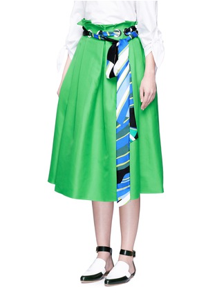 Front View - Click To Enlarge - EMILIO PUCCI - Paperbag waist silk scarf belt skirt