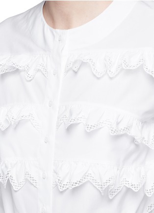 Detail View - Click To Enlarge - ALAÏA - 'Voile Jour' zigzag ruffle belted poplin shirt