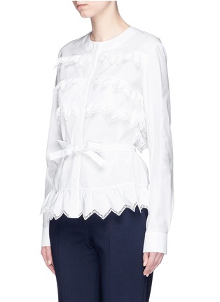 Front View - Click To Enlarge - ALAÏA - 'Voile Jour' zigzag ruffle belted poplin shirt