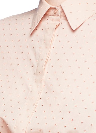 Detail View - Click To Enlarge - ALAÏA - 'Voile Pastilles' dot broderie anglaise cropped drawstring shirt