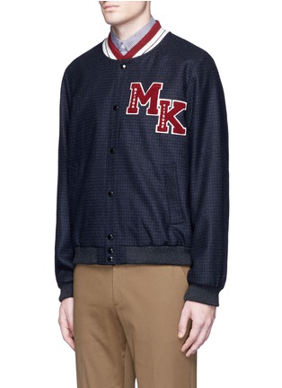 Front View - Click To Enlarge - MAISON KITSUNÉ - Logo patch check teddy jacket