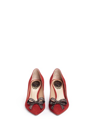Front View - Click To Enlarge - RENÉ CAOVILLA - x BLITZ 'Decollete' strass pavé bow suede pumps