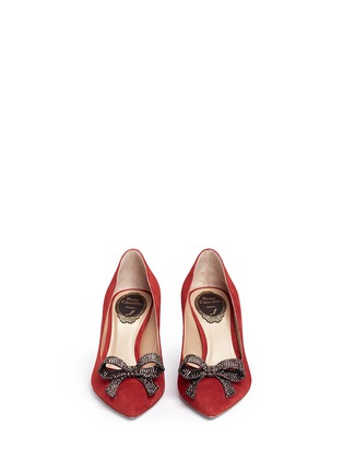 Front View - Click To Enlarge - RENÉ CAOVILLA - x BLITZ 'Decollete' strass pavé bow suede pumps