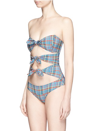 Figure View - Click To Enlarge - LISA MARIE FERNANDEZ - 'Triple Poppy' bow front strapless seersucker swimsuit