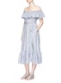 Figure View - Click To Enlarge - LISA MARIE FERNANDEZ - 'Mira' button down off-shoulder flounce dress