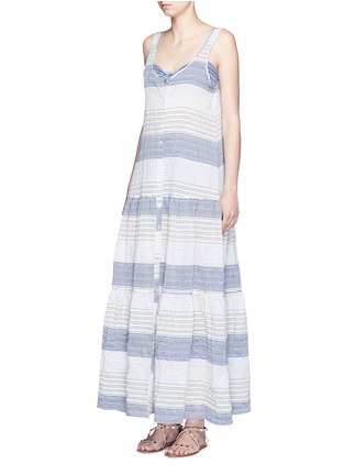 Figure View - Click To Enlarge - LISA MARIE FERNANDEZ - Button down stripe crinkle tiered maxi dress