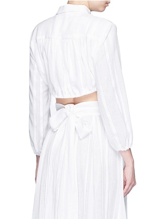 Back View - Click To Enlarge - LISA MARIE FERNANDEZ - Drawstring waist stripe cotton-linen cropped bubble blouse