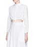 Front View - Click To Enlarge - LISA MARIE FERNANDEZ - Drawstring waist stripe cotton-linen cropped bubble blouse