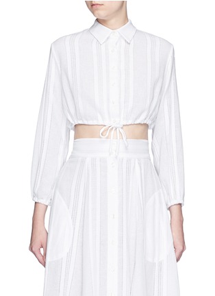 Main View - Click To Enlarge - LISA MARIE FERNANDEZ - Drawstring waist stripe cotton-linen cropped bubble blouse