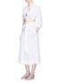 Figure View - Click To Enlarge - LISA MARIE FERNANDEZ - Drawstring waist stripe cotton-linen cropped bubble blouse