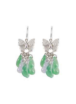 Main View - Click To Enlarge - SAMUEL KUNG - Diamond jade 18k white gold butterfly drop earrings