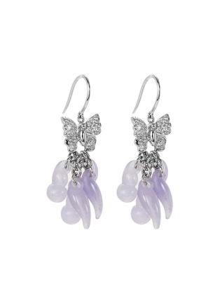 Figure View - Click To Enlarge - SAMUEL KUNG - Diamond jade 18k white gold butterfly drop earrings