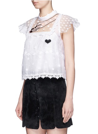 Front View - Click To Enlarge - GIAMBA - Hand embroidery guipure floral lace top
