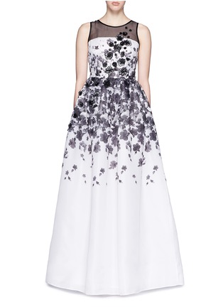 Detail View - Click To Enlarge - ST. JOHN - Floral print appliqué silk organza flare gown