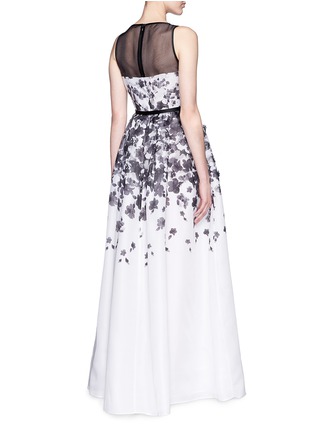 Back View - Click To Enlarge - ST. JOHN - Floral print appliqué silk organza flare gown
