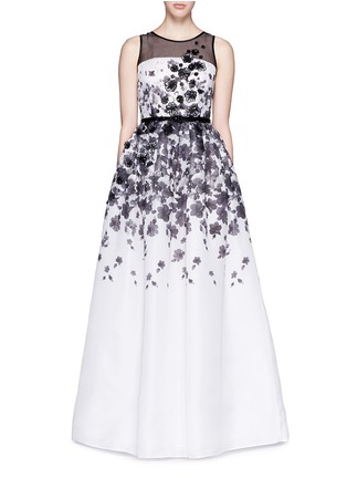 Main View - Click To Enlarge - ST. JOHN - Floral print appliqué silk organza flare gown