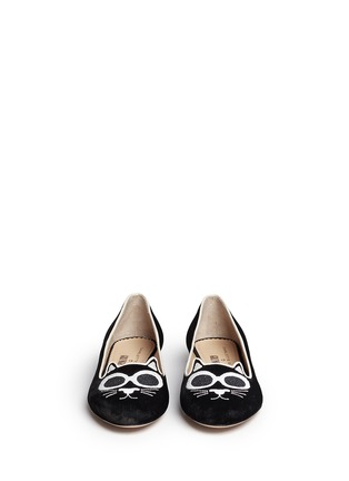 Front View - Click To Enlarge - CHARLOTTE OLYMPIA - 'Grunge Kitty' velvet flats