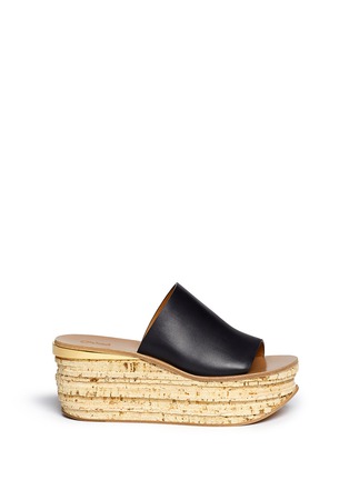 Main View - Click To Enlarge - CHLOÉ - Cork wedge leather mule sandals