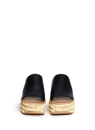 Figure View - Click To Enlarge - CHLOÉ - Cork wedge leather mule sandals
