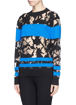 Front View - Click To Enlarge - ALEXANDER WANG - Contrast stripe mesh burnout sweater