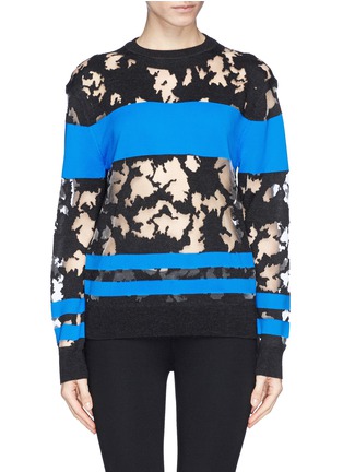 Main View - Click To Enlarge - ALEXANDER WANG - Contrast stripe mesh burnout sweater