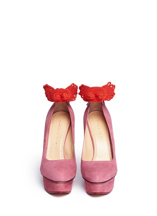 Figure View - Click To Enlarge - CHARLOTTE OLYMPIA - 'Eternally Dolly' Chinese knot suede platform pumps