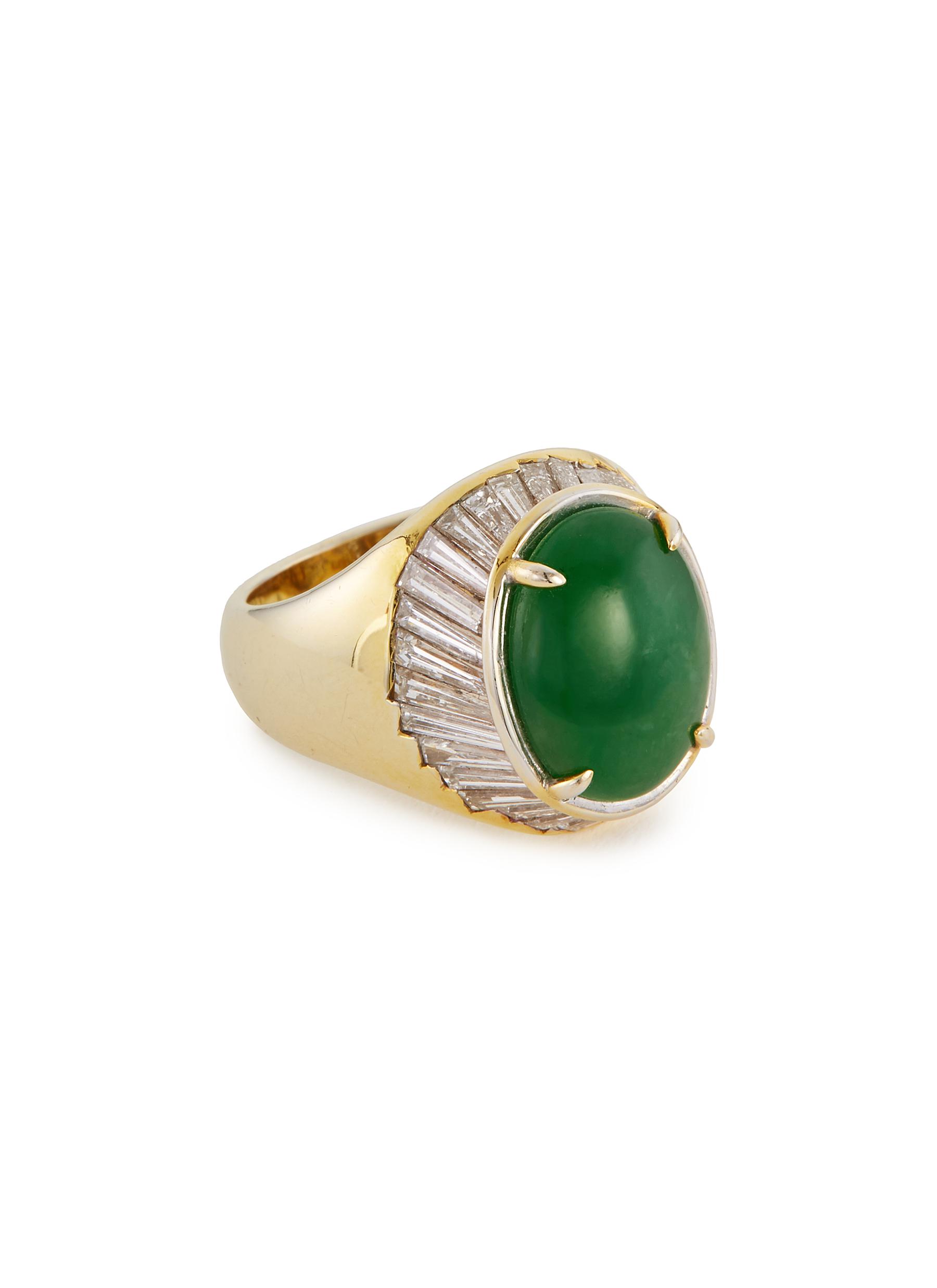 ’Cab’ diamond jade 18k yellow gold ring