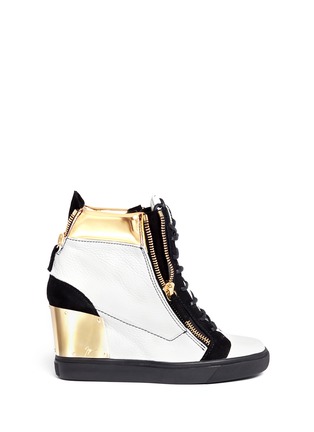 Main View - Click To Enlarge - 73426 - Tri-colour wedge high top sneakers