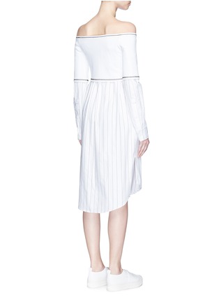 Back View - Click To Enlarge - DKNY - Off-shoulder sweater overlay stripe shirt dress