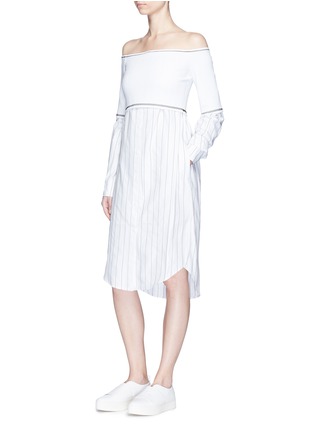 Figure View - Click To Enlarge - DKNY - Off-shoulder sweater overlay stripe shirt dress