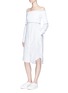 Figure View - Click To Enlarge - DKNY - Off-shoulder sweater overlay stripe shirt dress