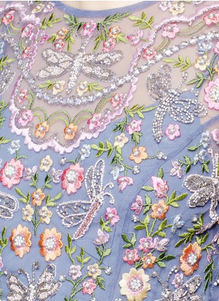 Detail View - Click To Enlarge - NEEDLE & THREAD - 'Dragonfly Garden' floral embroidered tulle dress