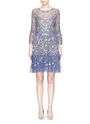 Main View - Click To Enlarge - NEEDLE & THREAD - 'Dragonfly Garden' floral embroidered tulle dress