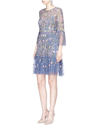 Figure View - Click To Enlarge - NEEDLE & THREAD - 'Dragonfly Garden' floral embroidered tulle dress