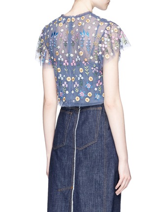 Back View - Click To Enlarge - NEEDLE & THREAD - 'Flowerbed' embroidered tulle cropped top