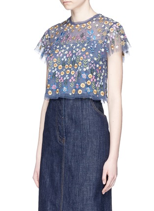 Figure View - Click To Enlarge - NEEDLE & THREAD - 'Flowerbed' embroidered tulle cropped top