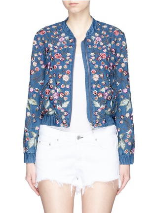 Main View - Click To Enlarge - NEEDLE & THREAD - 'Wild Flower embroidered denim bomber jacket